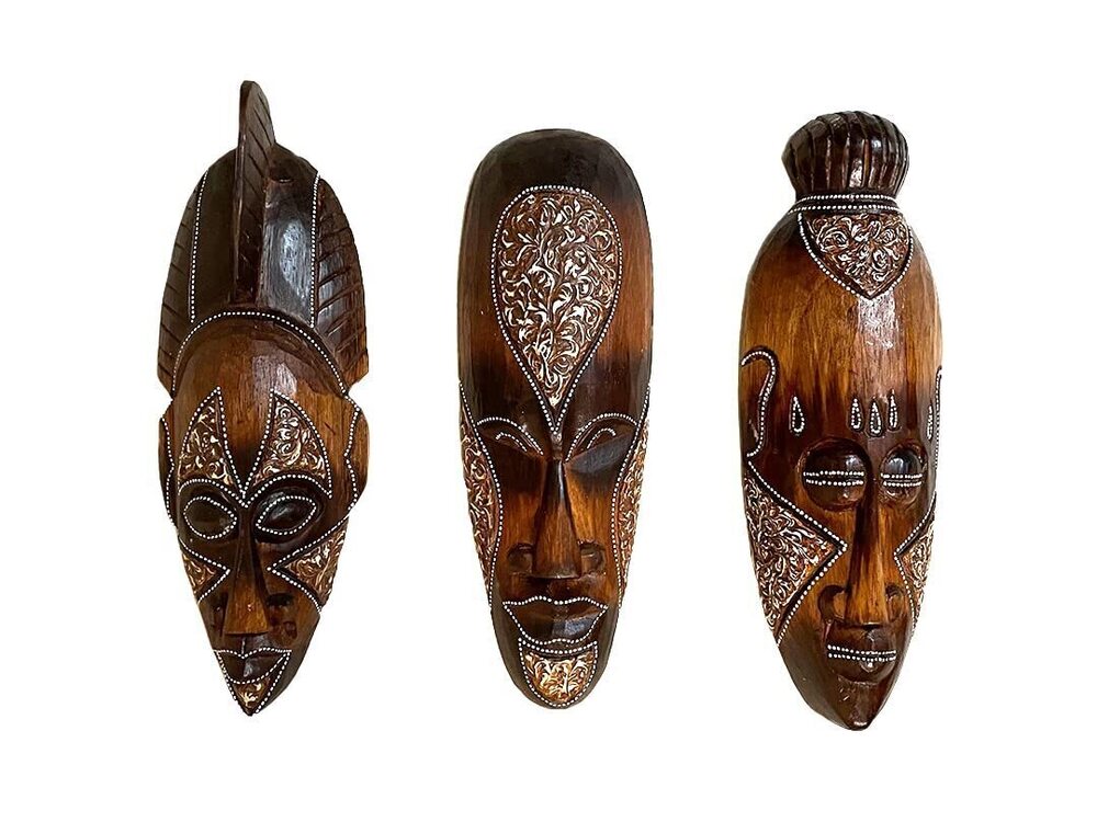 3187 Set of 3 Wooden Hand Crafted African Wall Masks African Wall Art Home